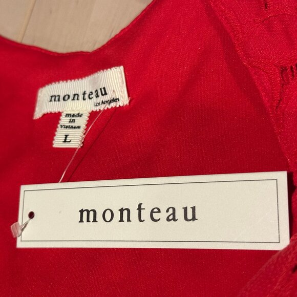 Monteau Los Angeles Red Floral Overlay V Neck Ruffled Top Tank - Picture 6 of 10